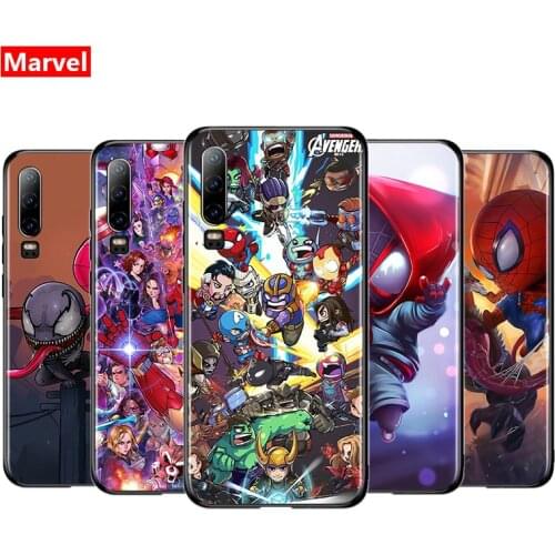 Marvel Avengers Super Hero Cartoons For Huawei P50 P40 P30 P20 P10 P9 P8 Lite Mini E 5G Pro Plus TPU Silicone Black Phone Case