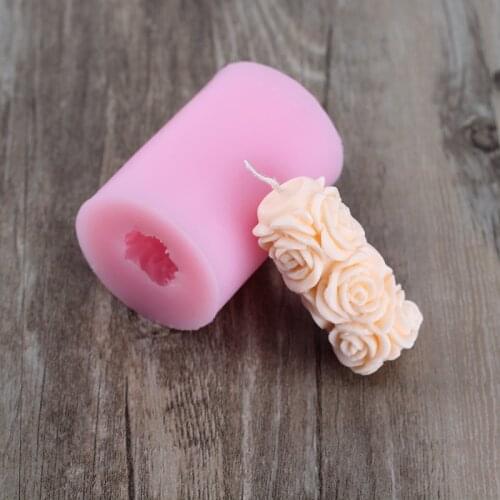 Silicone Mold for Soap Candle Making 3D Cylindrical with Rose Relief Mould Handmade Craft Resin Decoration Tool