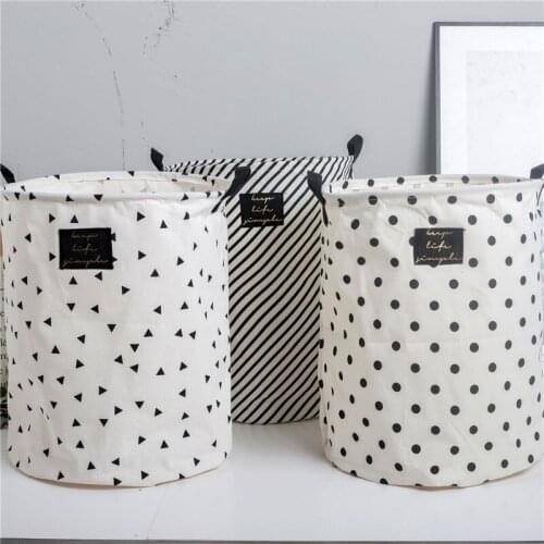 Folding Laundry Basket Round Storage Bin Bag Large Hamper Collapsible Clothes Toy Holder Bucket Organizer Plaid stripes