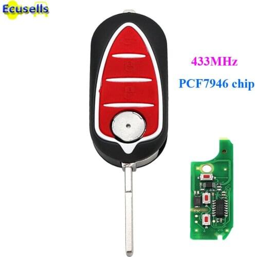 Folding flip Remote Key Fob 433MHz PCF7946 chip 3 Button for Alfa Romeo 147 156 166 GT