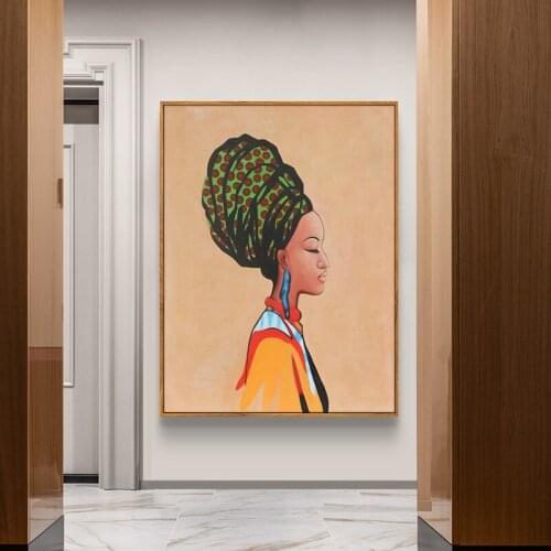 Modern Africa Beauty Girl Oil Painting on Canvas Cuadros Posters and Prints Scandinavian Wall Art Picture for Living Room