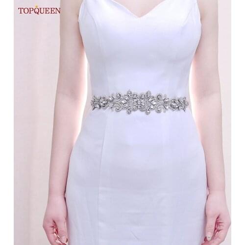 TOPQUEEN S12 Luxury Rhinestone Belt for a Wedding Dress Silver Oriental Female Belts for Bridal Sparkly Belt Waist Beads Sash