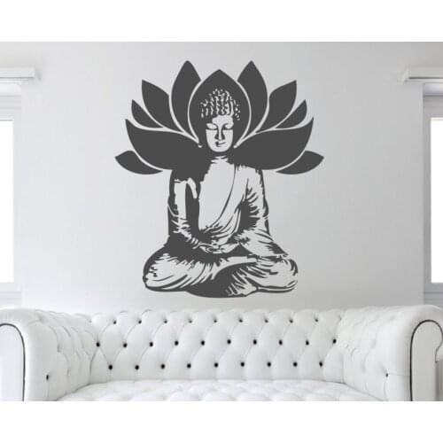 High Quality Buddha Deity Silhouette Wall Decal Lotus Pose Pattern Zen Lotus Flowers Removable Houseware Wall Stickers DIYSYY575