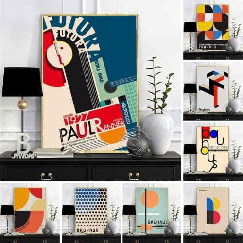 Bauhaus Exhibition Poster, Colourful Abstract Geometric Prints Art, Modern Design Orange Wall Picture, Minimalist Wall Stickers
