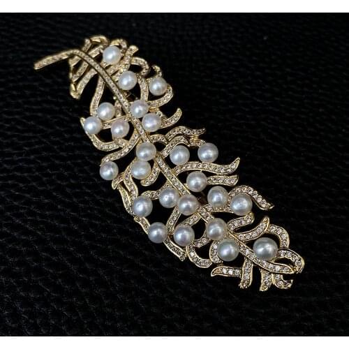 Y·YING Freshwater Cultured White Pearl Cubic Zirconia Pave Gold Plated Brooch Pin