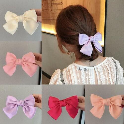 15/40pcs Solid Color Big Bow Hairpins For Girl Popular Hair Clip For Women Sweet Two-layer Satin Hairgrip Hair Accessories