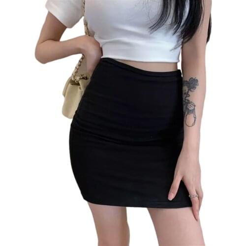 Summer S-5XL womens skirt high waist careful machine skirt black knitted stretch mini skirt sexy office lady XL black skirt
