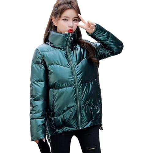 Jacket Women Winter Coat Fashion Warm Thick Solid Short Cotton padded Parkas Glossy Stand Collar student Down cotton Tops KW01