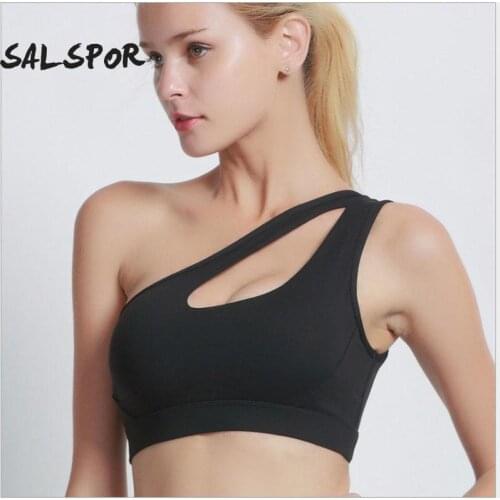 SALSPOR Sexy One Shoulder Women High Personality Oblique Sports Bra Running Fitness Bra Yoga Top Gym Clothing Athletic Underwear