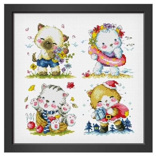 Gold Collection Counted Cross Stitch Kit Four Seasons Cats Spring Summer Autumn Winter Cat Kitty Kitten SO