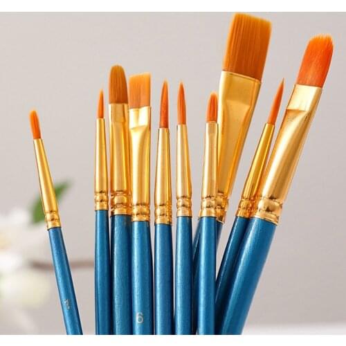 10pcs/set Acrylic Painting Pen Artist Nylon Paint Brush Art Watercolor Wooden Handle Painting Brushes Art Supplies Stationery