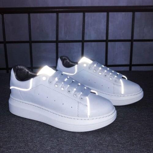 2021 Men&Women Leather SKateboard Shoes Street Reflective Sneaker Sports Shoes for Women Height Increase Footwear off white