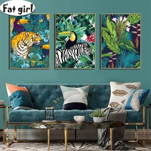 Tiger, zebra and bird Diamond Embroidery Landscape 5D DIY Diamond Painting plant Mosaic cross stitch 3 piece modern decor gift