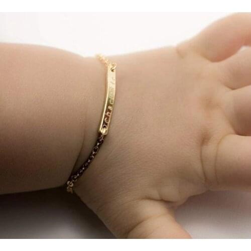 Custom Baby Name Bracelet Gold Bar Personalized Engraved 925 sterling Silver Bangle Newborn Children Infant Bracelet