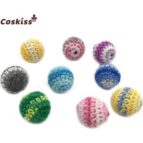 50pcs Rainbow Crochet Beads 18mm(0.71inch) Handmade Crafts Beech Wood Beads For DIY Baby Teether Necklace Accessories