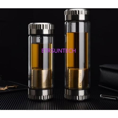 20Pcs/Lot Business Type Water Bottle Glass Bottle with Stainless Steel Tea Infuser Filter Double Wall Glass Sport Water Tumbler