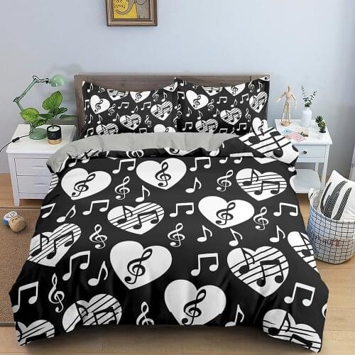 Black White Music Note Comforter Bedding Set Fashion 3D Print Luxury Queen King Single Duvet Cover Set Home Textile Decor Modern