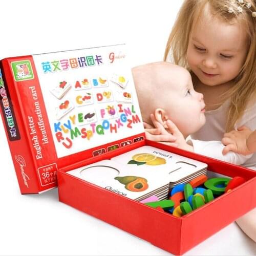 Creative Children Wooden Letter Fruits Vegetables Cognitive Card English Letter Identification Card Children Early Puzzle Toys