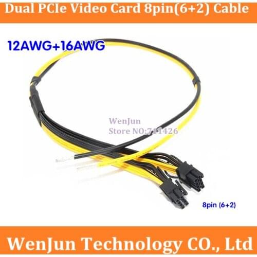 DHL/ Free Shipping PCIe PCI-E Dual 8pin(6+2pin) Male Power Cable Cord for Bitcoin Litecoin RIG Miner 12AWG+16AWG 8pin+8pin cable