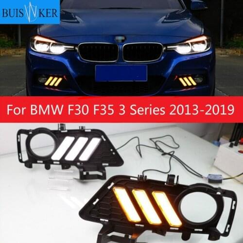 For BMW F30 F35 3 Series 2013-2019 Daytime running lights LED DRL Fog lamp driving lights with Yellow Turn Signal Function Relay