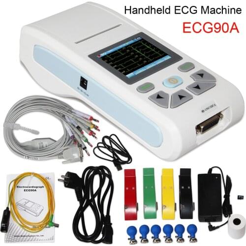 ECG90A Handheld ECG Machine Signal Print Waveform Real Time 12 Leads Electrocardiograph Portable EKG Monitor PC Software Printer