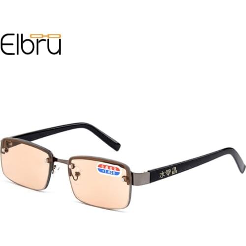 Elbru 2021 Half Frame Reading Glasses Glass Lens Presbyopic Glasses Men Women Retro Eyewear Clear Sunglasses Diopters +1.0 +4.0
