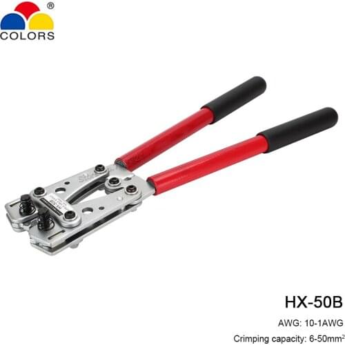 HX-50B Crimping Plier 6-50mm2 BS Standard Terminals Crimper SC Lug Terminal Kits 10-1/0AWG Electrican Hand Tools