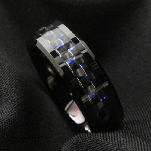 Simple Fashion Men Rings Stainless Steel Black Blue Carbon Fiber Rings Wedding For Women Birthday Gift Jewelry