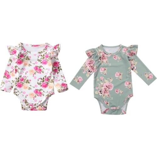 Newborn Toddler Bbay Girls Fly-sleeve Floral Romper Outfits Bodysuit Playsuit Clothes 0-18M