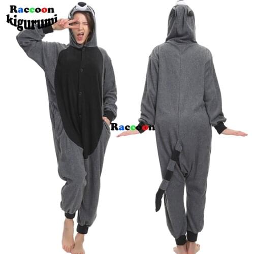 Large XXL Raccoon Kigurumi Onesies For Adults Fleece Women Onsie Men Pajamas One-Piece Pijamas Animal Cosplay Costume Halloween