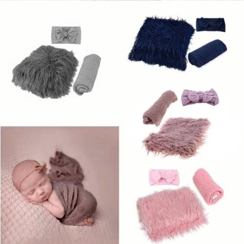 3PCS Newborn Photography Props Toddler Photo Blankets Wrap and Headband Long Ripple Wrap Photo Prop