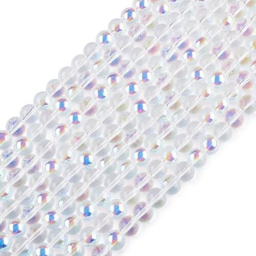 20 Strands 8mm Round Glass Beads Strand Clear AB for Jewelry Making DIY Bracelet Necklace Accessories Finding hole: 1mm