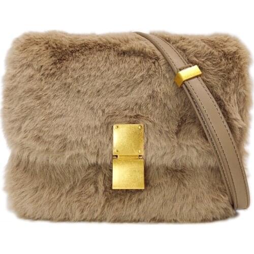 Small Rabbit Fur Retro Tofu Bags for Woman 2020 Luxury Brand Handbag Ladies Shoulder Bag Lady Messenger Crossbody Hand Bag