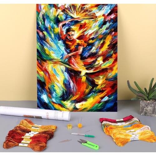 Oil Style Flamenco Printed Water-Soluble Canvas 11CT Cross-Stitch Embroidery Kit DMC Threads Sewing Handmade Design