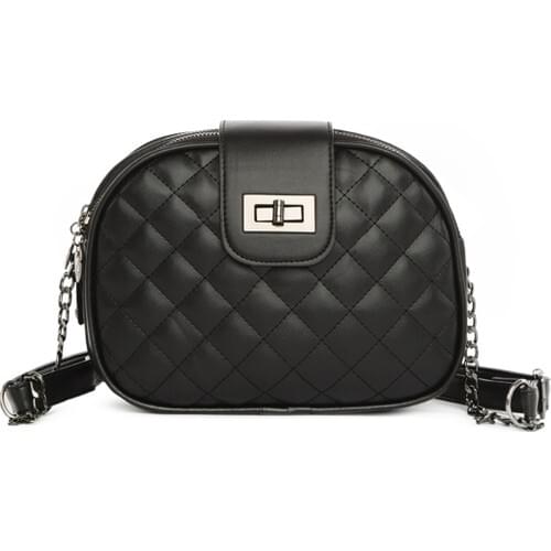 Power Quilted Embossed 3 Eyes Locked Black Shoulder Bag GC001600
