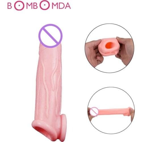 Male Chastity Foreskin Cock Rings TPE Condom Reusable Penis Sleeve Sex Toys For Men Realistic Dildo Delayed Ejaculation Extender
