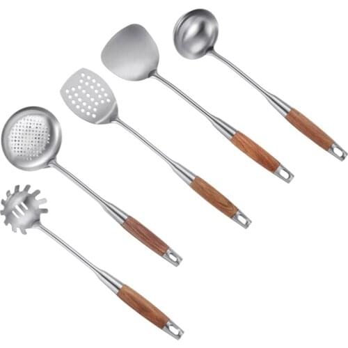 5-Piece Cooking Kitchen Utensil Set Kitchen Tool Set,304 Stainless Steel, Wood Handle , Kitchenware Accessory