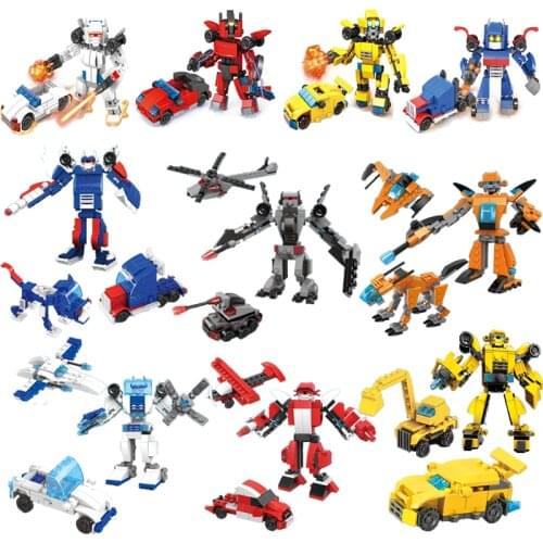 3in1 Transformation Serie Building Blocks Set Robot Car fighter Dog Combat plane Model bricks Deformation Toy boy kid gift