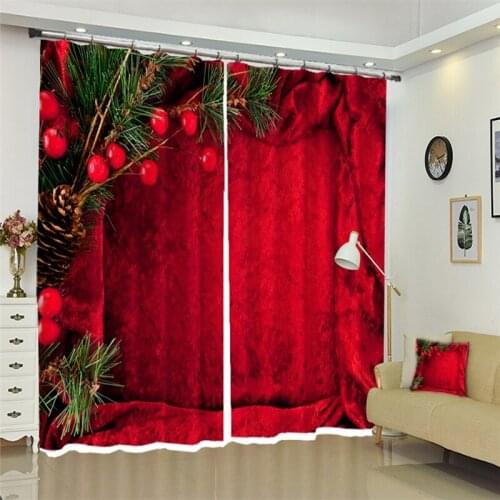 Customizable Modern 3D Blackout Curtains Christmas Red wall Theme Pattern Thicken Bedroom Curtains for Living Room