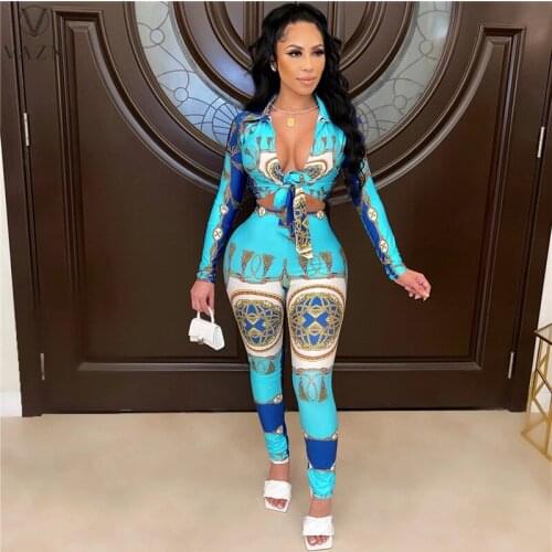 VAZN New 2021 Ladies Spring Fashion Street Casual Style Women Suit Long Sleeve Lapel Short Top Elastic Long Pants Printed Sets