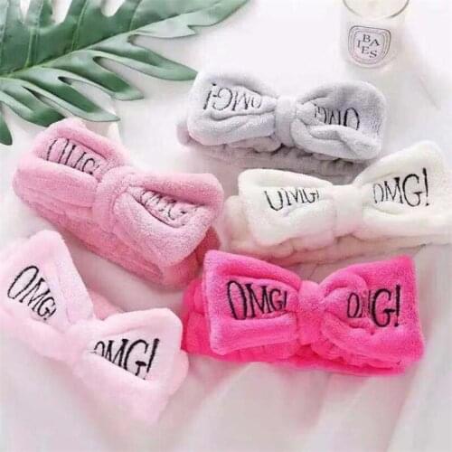 New OMG Letter Coral Fleece Wash Face Bow Hairbands For Women Girls Headbands Headwear Hair Bands Turban Hair Accessories
