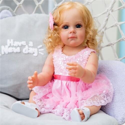 NPK 55CM Maggi Hand-detailed Paiting Rooted Hair FUll body Silicone Reborn Toddler Girl Princess waterproof Toy for Girls