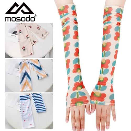 Mosodo Arm Warmers Sunscreen Female Ice Silk Gloves Summer Outdoor Sports Printing Thin Section Long Half Finger Sleeves
