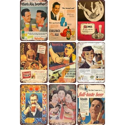 Vintage Metal Plate of Japan Sapporo Beer ASAHI-beer Full-taste Beer for Tiki Bar Pub Decorative Shabby Chic Decor Tin Tin