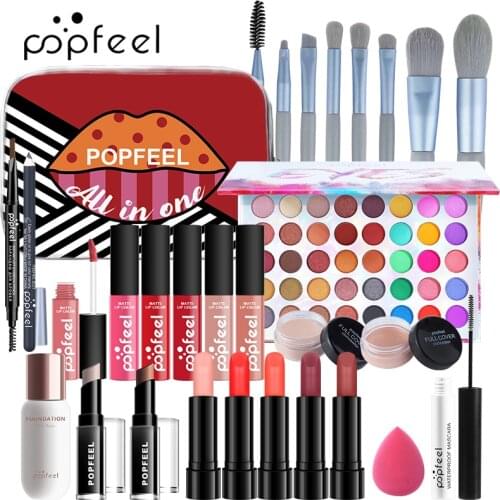 22/17Pcs Full Makeup Sets Include Eye Shadow Lipstick Concealer Foundation Mascara Eyebrow Eyeliner Makeup Brush Makeup Egg