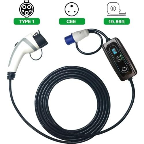 EV Charger TYPE 1 16Amp Portable Electric Vehicle Charger, CEE Plug 3.6kW Car Charging Cable, SAE J1772