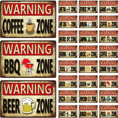 [ Kelly66 ] Warning BBQ Game Coffee Music Beer Pizza Fart Zone Metal Sign Home Decor Bar Wall Art Painting 20*30 CM Size Dy145