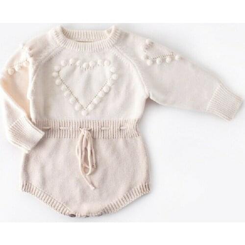 Lovely Winter Baby Girl Romper Knitting Long Sleeve Warm Heart Jumpsuit Autumn For 3-24M