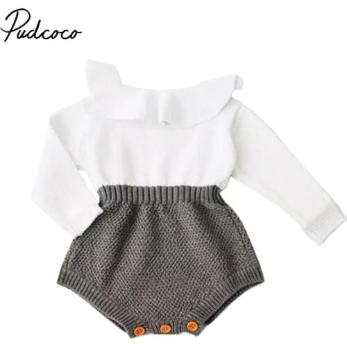 Pudcoco Newborn Baby Girl Wool Blend Baby Romper Warm Knit Sweater Long Sleeve Rompers Fall Autumn