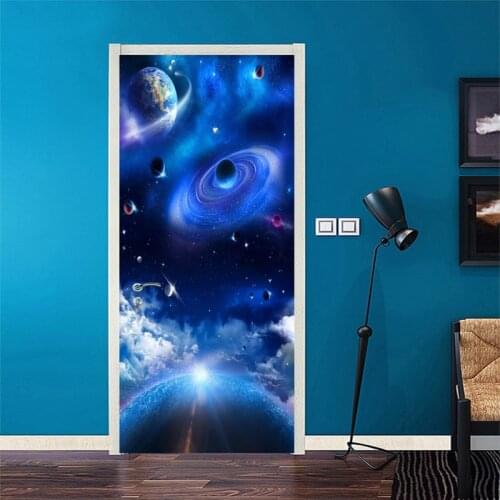 PVC Self-Adhesive Waterproof Door Sticker 3D Universe Starry Sky Creative Living Room Childrens Bedroom Home Decor Door Decal